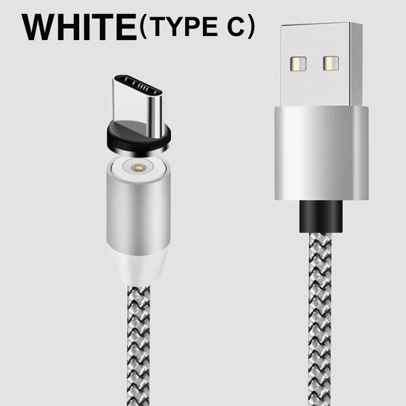 Магнитный кабель USB для быстрой зарядки, 2 м, Тип C, магнитное зарядное устройство для Xiaomi, кабель Micro USB для iPhone, huawei, samsung, кабель, шнур - Цвет: For Type-C White