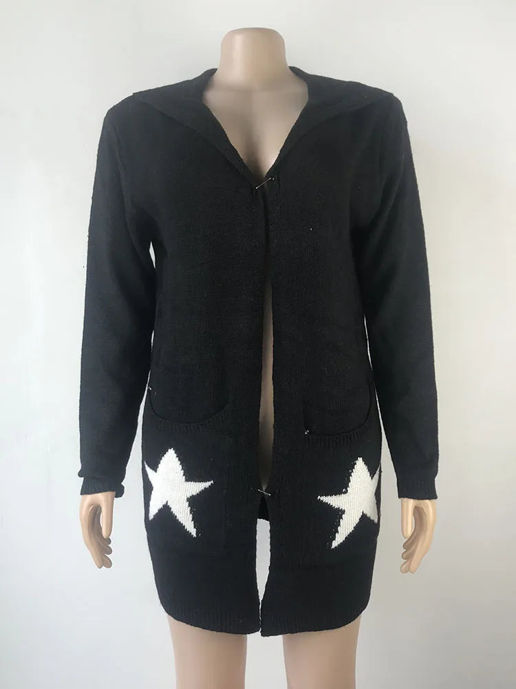 Knitting Unlined Upper Garment Long Fund Will Pocket Five-pointed Star Even Hat Sweater Cardigan
