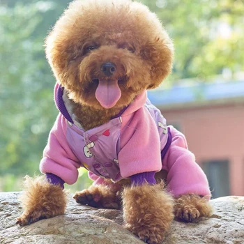 

Winter Dogs Cats Pink Jumpsuit Coat Pet Coral Fleece Padded Jacket Clothes Warm Teddy French Bulldog Thicken Overall Costumes