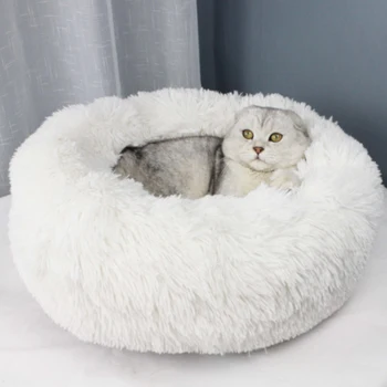 

Soft Round Long Plush Cat Bed Pet House Cat Mat Round Dog Bed For Small Dogs Cats Nest Sleeping Bed Puppy Cushion Drop Shipping