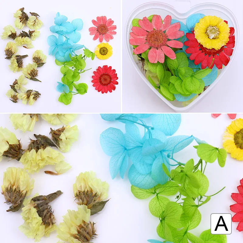 A1 1 Box Dried Flowers Colorful Mixed Preserved Flower With Heart-Shaped Box Glass Bottle 3D Nail Art DIY Design Decorations - Color: A1