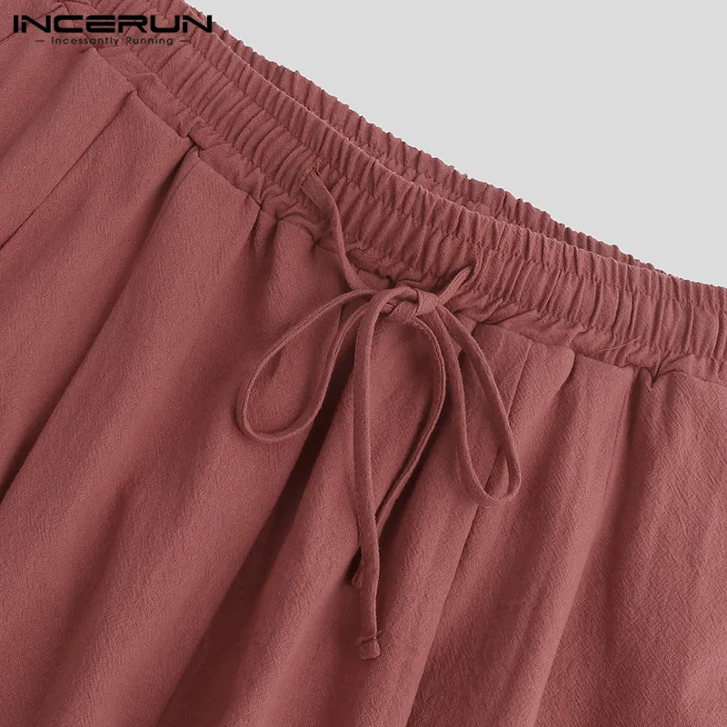 INCERUN, мужские шаровары, штаны для бега, одноцветные, повседневные, мешковатые, хлопковые брюки, модный тренд, Джокер, эластичная талия, уличная одежда, мужские спортивные штаны