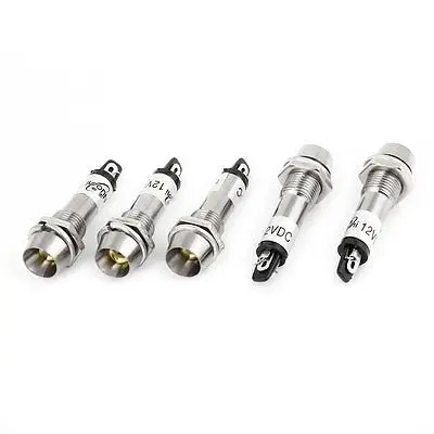 

5 Pcs DC 12V 8mm Thread Yellow Bulb Power Signal Indicator Pilot Light Lamp
