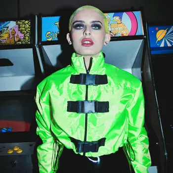 

Women Short Jackets Autumn Zipper Patchwork Buckle Jacket Coat Outwear Jacket Slim Cool Lady drawstring Jacket Flight Top Coat