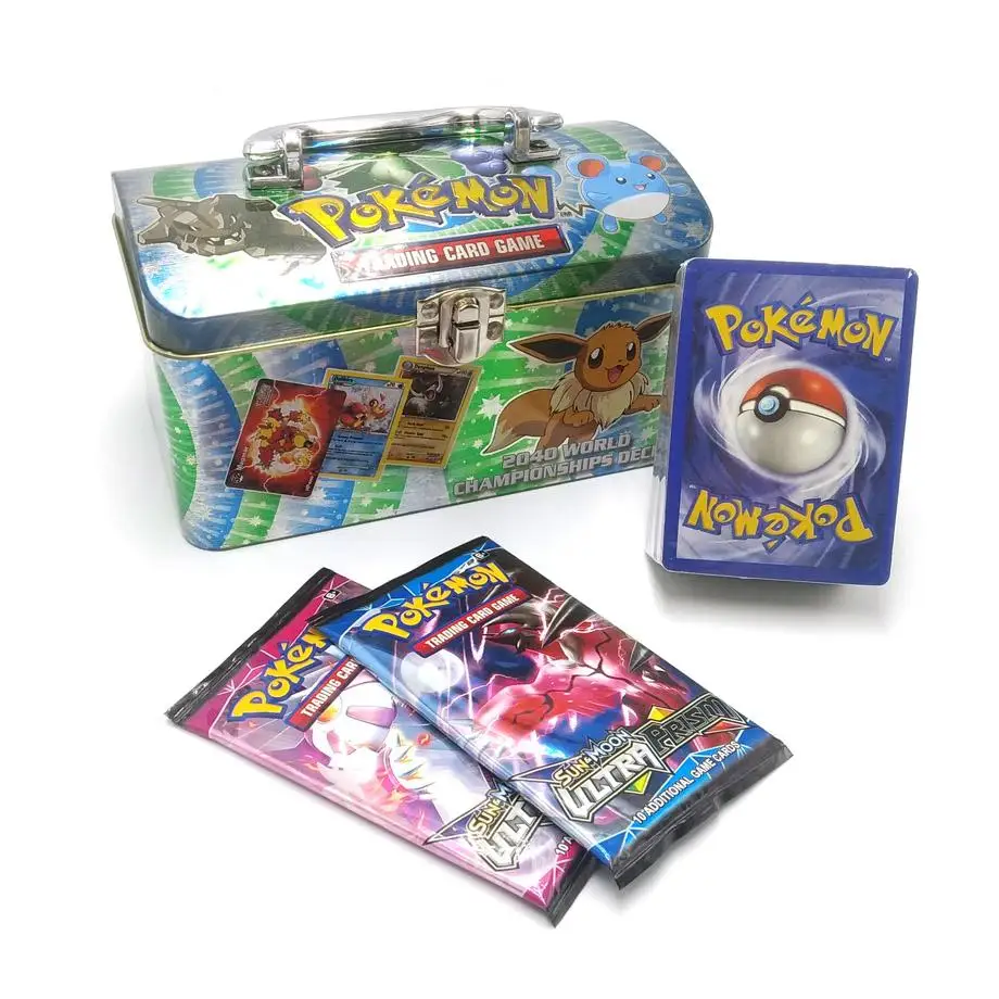 

New POKEMON Card English Pokemon Ptcg Round Tin Can 98 Cards Per Box Battle Collection Card Box Kids Toy Gift
