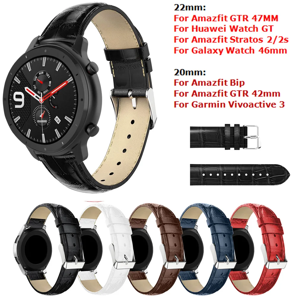 Кожаный Смарт-Браслет Для Xiaomi Amazfit GTR 42 мм 47 ремешок для часов Huawei Watch GT наручных