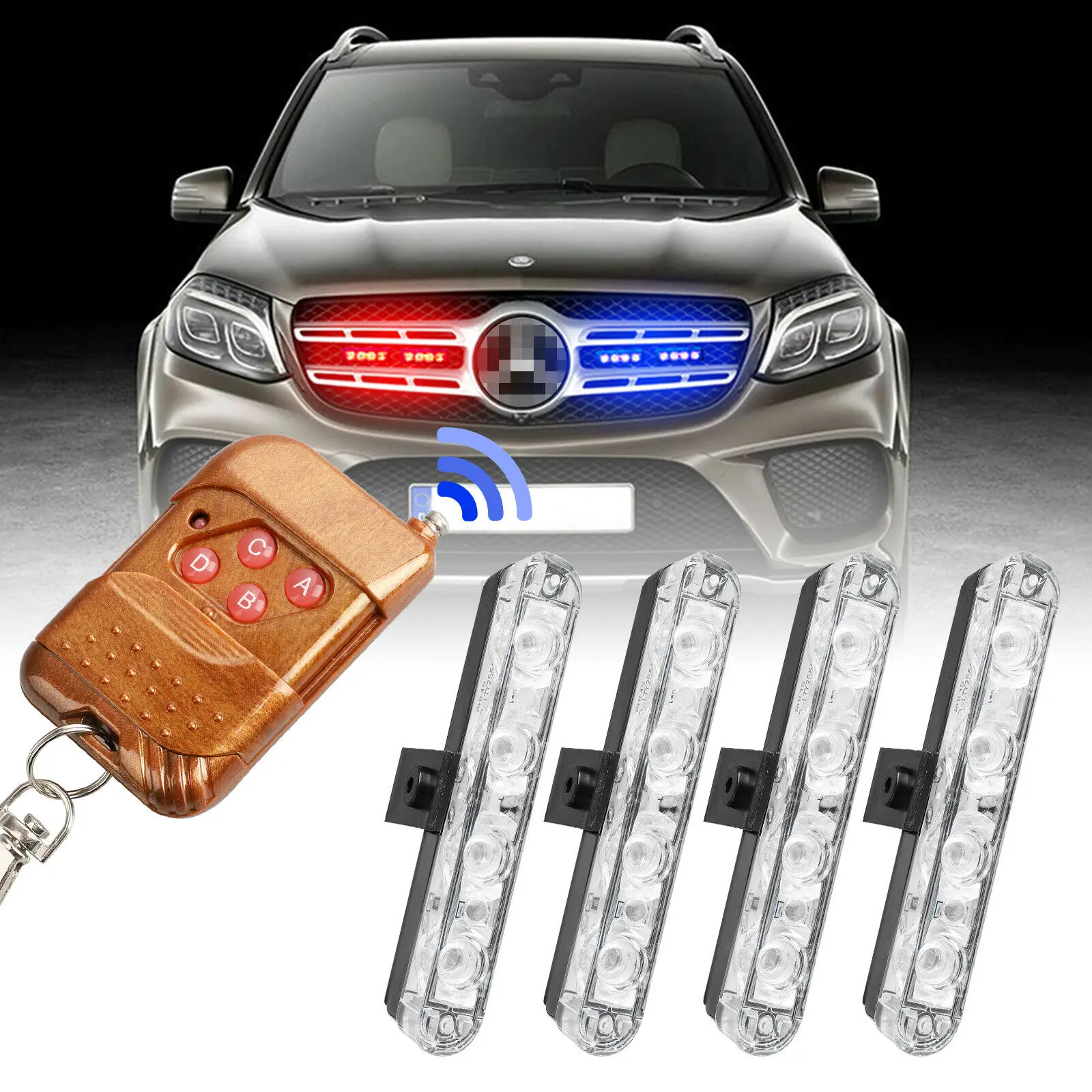 

16 LED Police Light Red/Blue Strobe Flash Light Wireless Remote Controller Dash Emergency Warning Flashing Lamp 12v