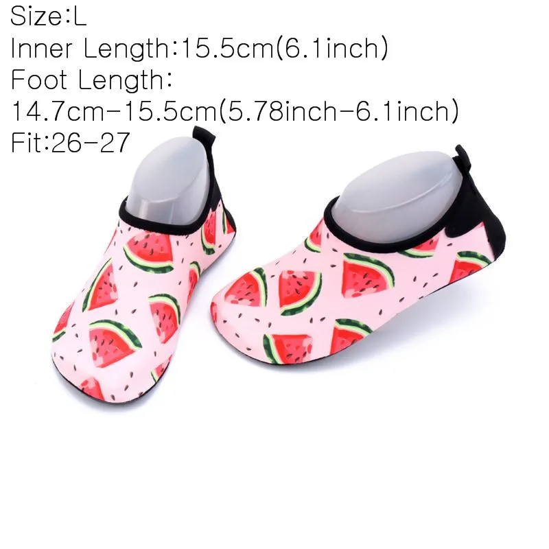 Pink-L Fit-26-27 Водонепроницаемая обувь для купания для детей ясельного возраста быстросохнущие носки без шнуровки с милым цветным принтом «фрукты арбуза» и нескользящей подошвой - Цвет: Pink-L Fit-26-27