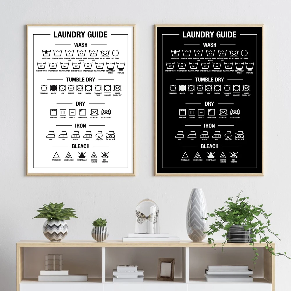 

Washing Drying Room Wall Decor Laundry Symbols Guide Art Canvas Painting Prints and Posters Laundry Room Wall Picture Decoration