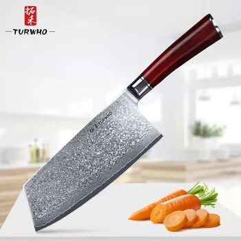 

TURWHO 7.5 inch Big Cleaver Knife Japanese Damascus Steel Kitchen Chopping Knives G10 Handle Chinese Style Vegetables Meat Knife