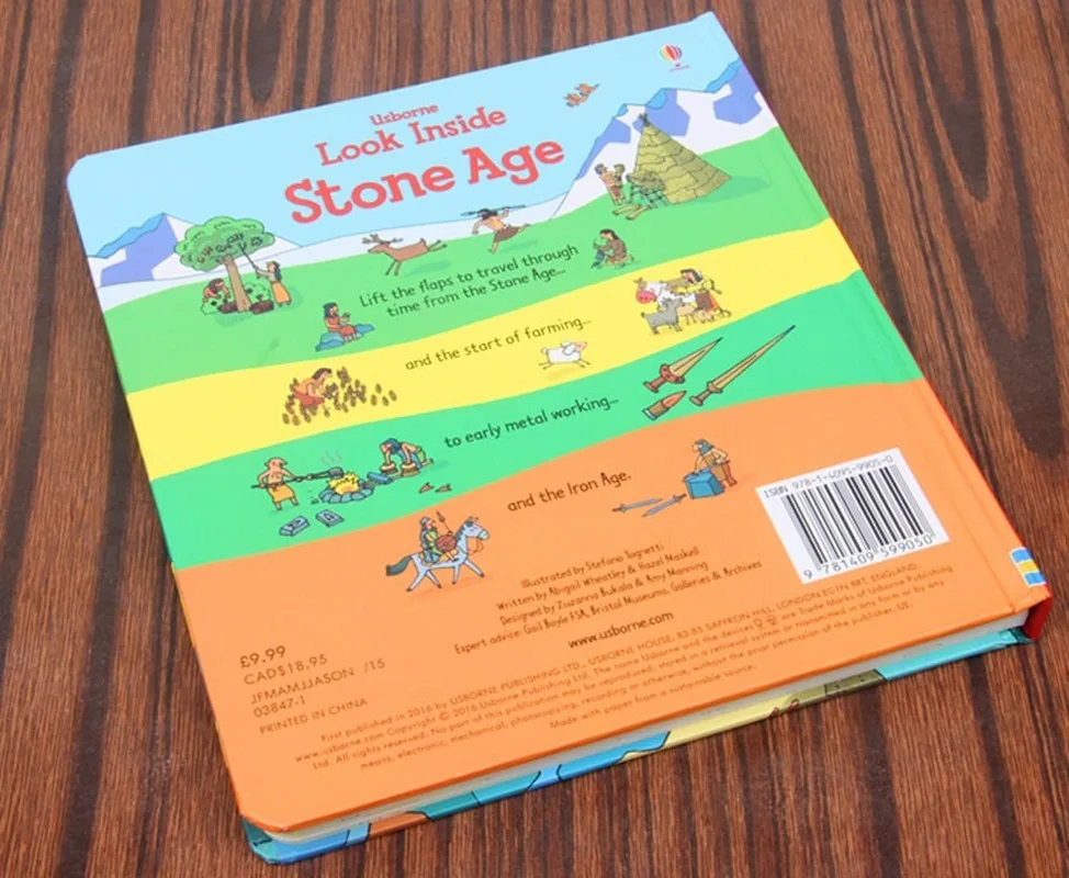 Английская 3D Usborne Look Inside Stone Age книга для фотографий дети читающие Обучающие