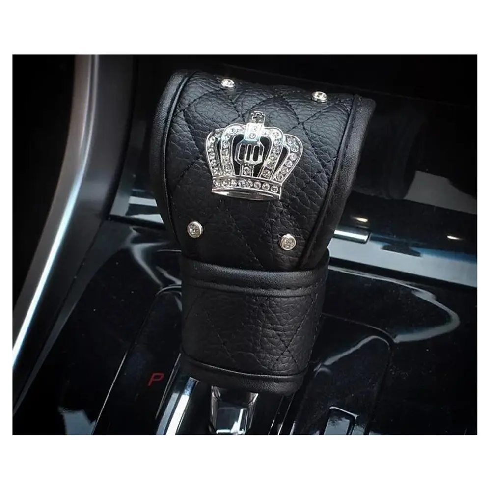 Bling автомобильный чехол переключения передач стразы из искусственной кожи Корона Декор Автомобильные аксессуары чехол для рычага переключения передач