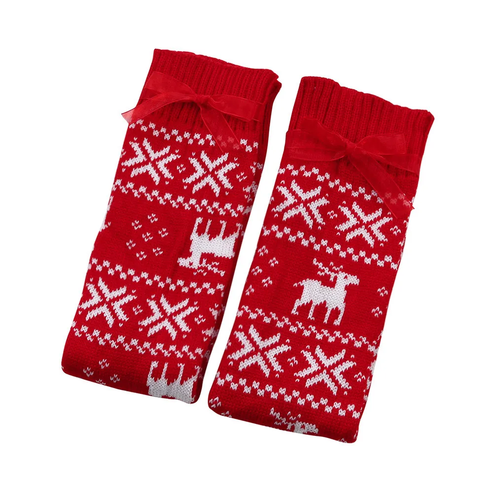 1 пара, модные женские зимние теплые гольфы с рождественским принтом, вязаные носки выше колена, забавные носки - Цвет: E