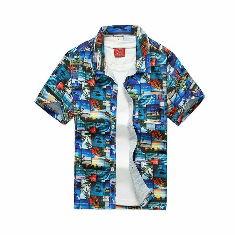 Модная мужская гавайская рубашка с коротким рукавом, быстро сохнет размера плюс, Азиатский Размер, S-5XL, летняя повседневная Пляжная рубашка с цветочным рисунком для мужчин - Цвет: Asian Size