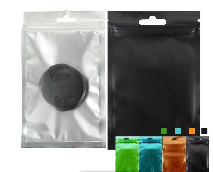 

200pcs Colored Translucent Aluminium foil Zip Lock Bag Black Gold Blue Green Metallic foil Front Clear Storage Bag Food Pouch