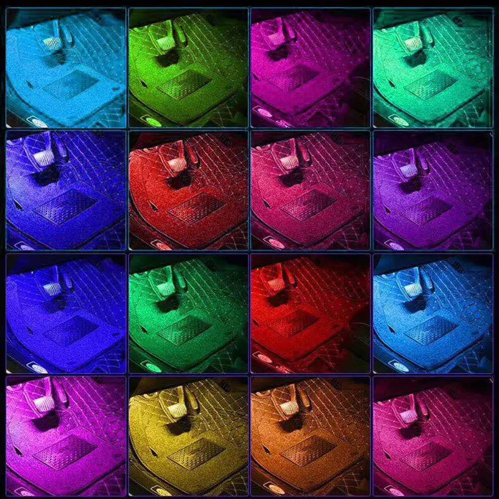 4 в 1 RGB светодиодный автомобиль приложение управление световой эффект USB или сигарета более легкий разъем атмосферная лампа
