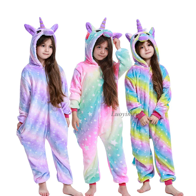 Baby Girl Clothes Children Unicorn Pajamas Winter Fleece Animal Cartoon Sleepers Licorne Stitch Onesie Kids Costumes Jumpsuit