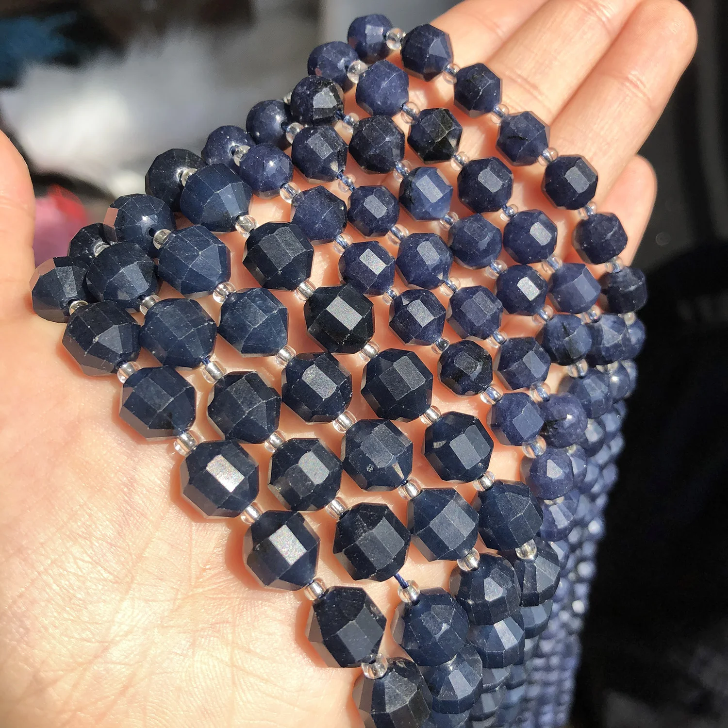 Natürliche Facettierte Dunkelblaue Saphir Stein Perlen Olive Form Lose Spacer Perlen Für DIY Schmuck Machen Armband Zubehör 15'' – Detail 6