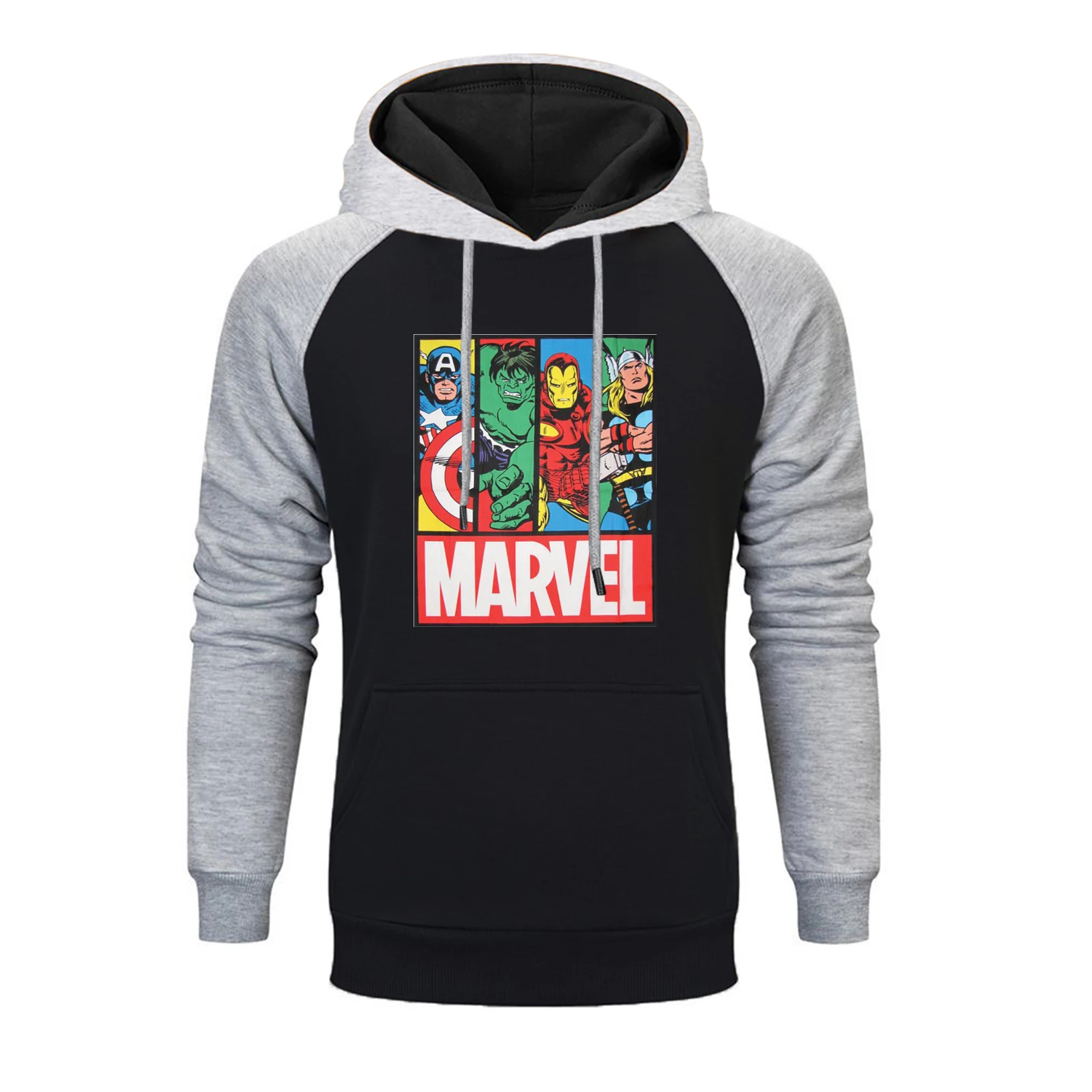 Толстовка с капюшоном Marvel, модная толстовка с супергероем, Железным человеком, капитаном Америкой, Халком, тором, одинсоном, зимний флисовый пуловер, уличная одежда - Цвет: Gray Black