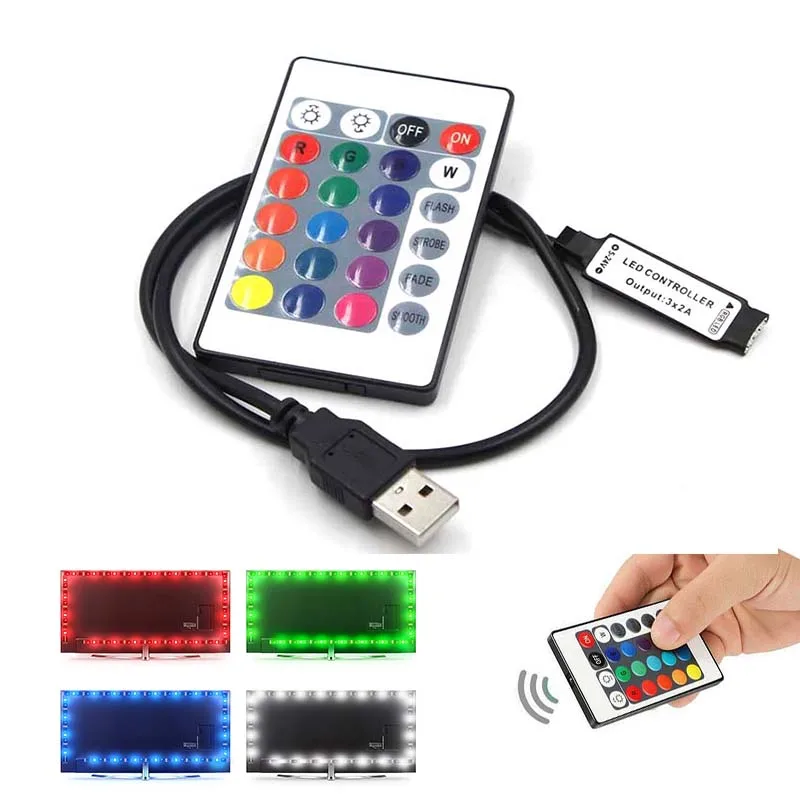 Светодиодное освещение RGB контроллер USB 5 В, 12 В, 24 В постоянного тока, 24key 17key ИК RF пульт дистанционного управления Беспроводной контроллер для светодиодной ленты