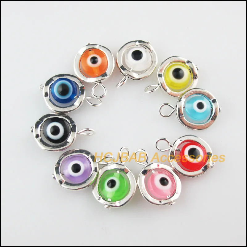 

20 New Round Charms Circle Resin Mixed Beads Tibetan Silver Plated Pendants Retro 13x19mm