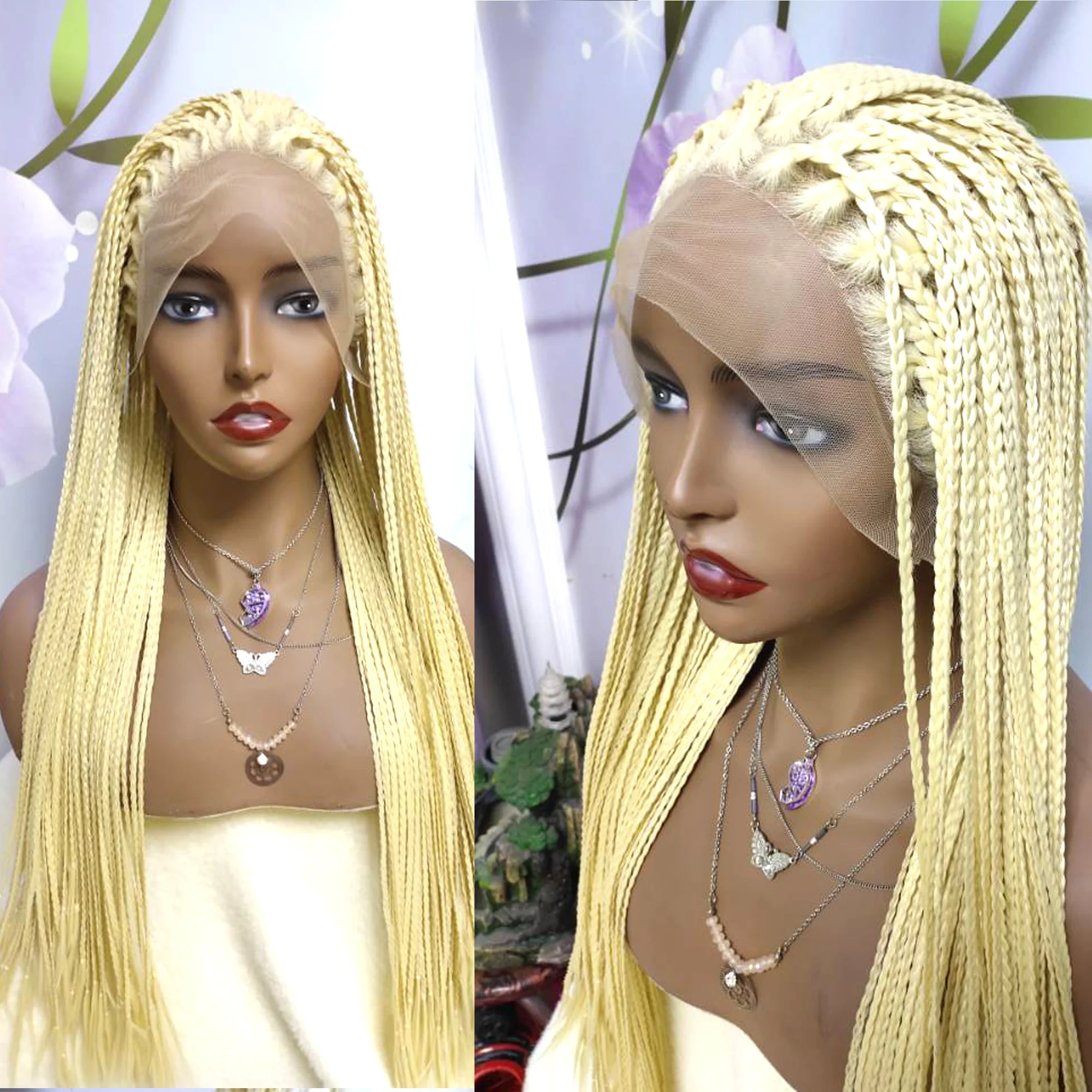 Braided Box Braids Wig Long 613 Color Hair Synthetic Transparent Lace