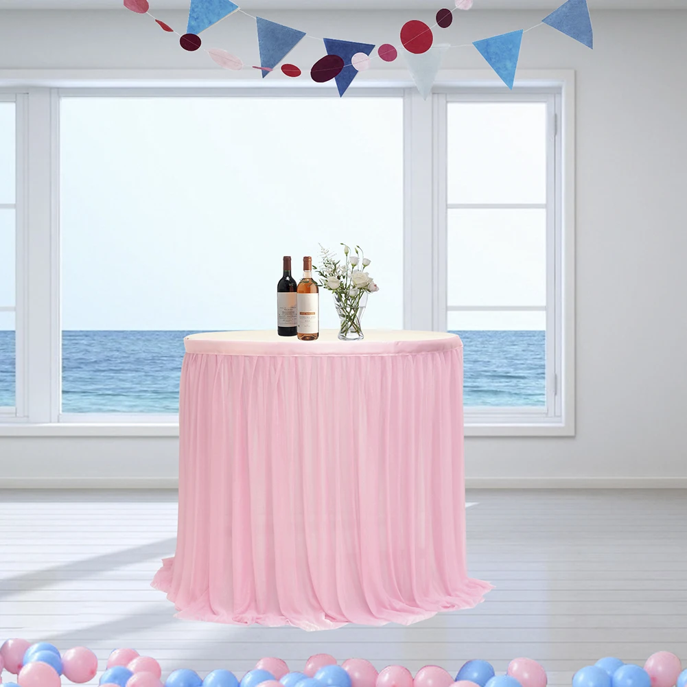 

6ft 9ft 14ft Fluffy Tulle Table Skirt Tutu Table Cloth for Baby Shower Banquet Christmas Birthday Wedding Party