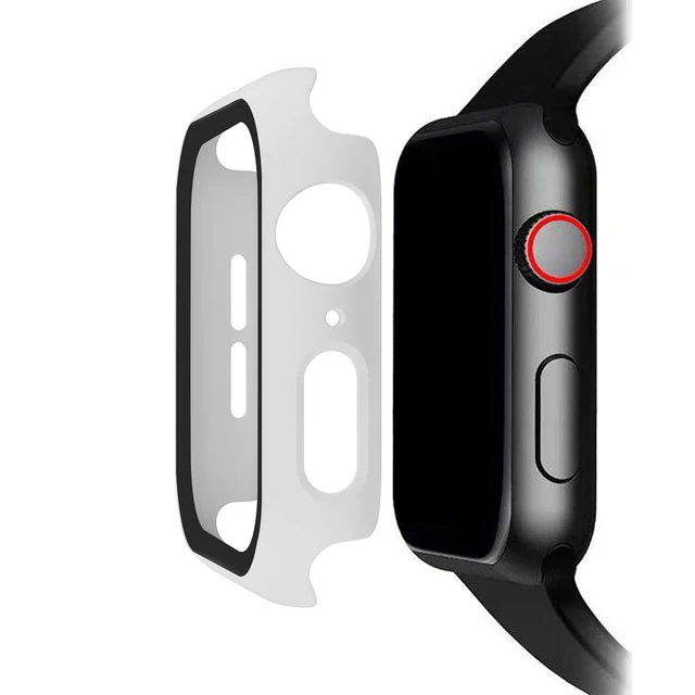Закаленное стекло+ чехол для Apple Watch 38 мм 42 мм 40 мм 44 мм серия 4 5 полное покрытие изогнутые края рамка Защита экрана для iWatch - Цвет: White