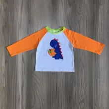 Новинка, Осень-зима, Хэллоуин благодарения, для маленьких мальчиков, Раглан, бутик, оранжевый динозавр, тыква, топ с длинными рукавами, рубашки, одежда из хлопка