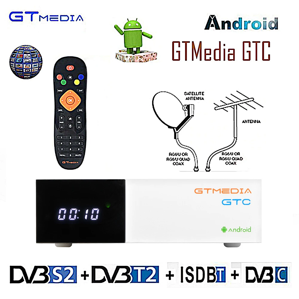 Спутниковый приемник Freesat/GTMEDIA GTC Android 6 0 умная ТВ-приставка DVB-S2/T2/Cable/ISDBT 4K 3D H.265 Wifi