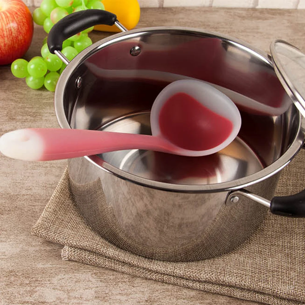 Long Handle Silicone Soup Spoon Kitchen Non-Stick Large Food Spoons Ladle Heat Resistant Soup Scoop Home Cooking Utensils Tool