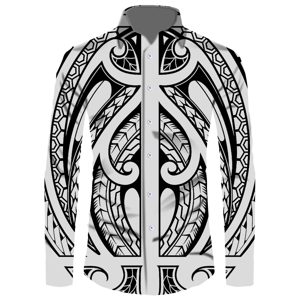 New Pattern Long Sleeve Shirt Men Viking Clothes Samoan Puletasi Polynesian Samoan Shirts For Men Tribal Island Top Men's Shirt