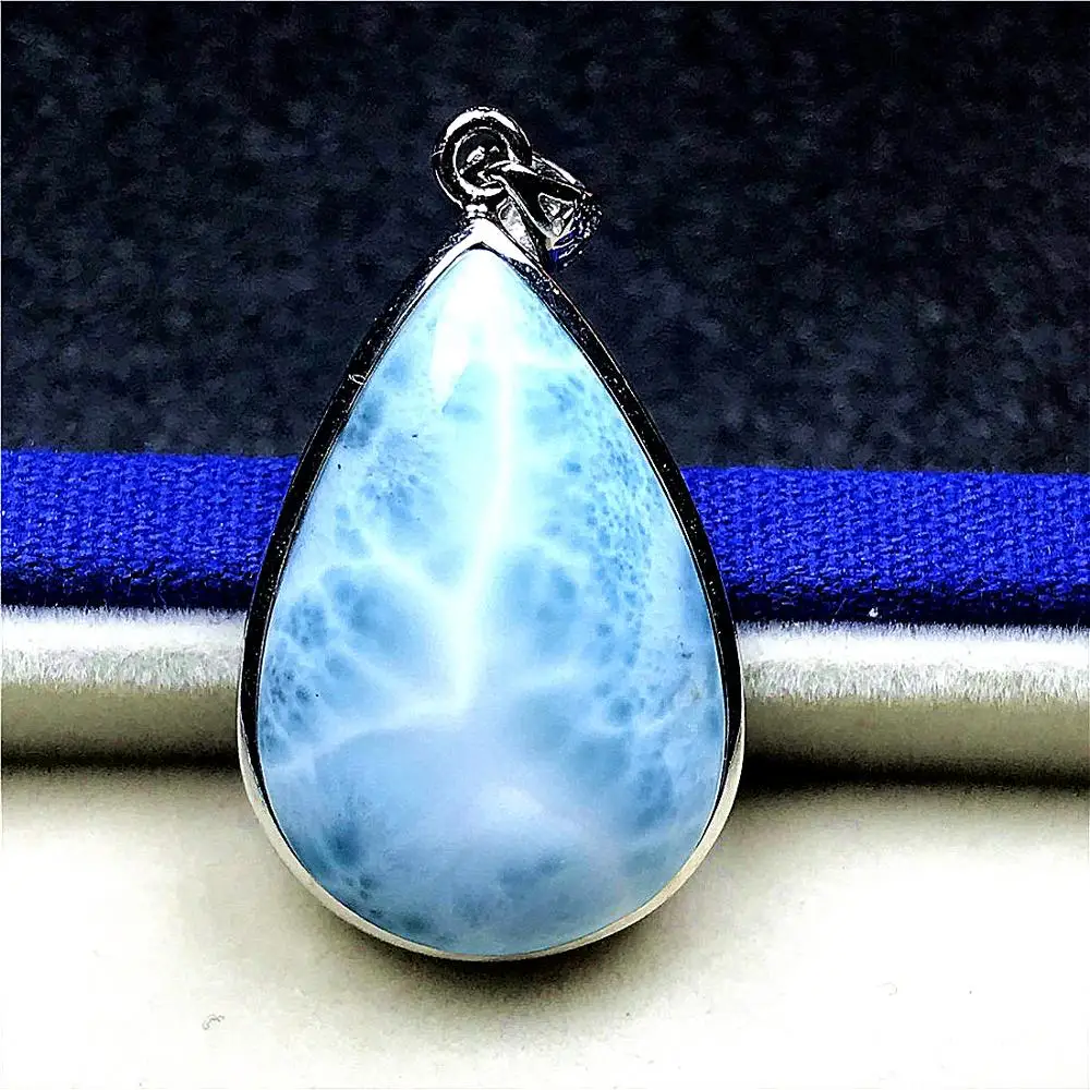 Натуральный Синий Подвеска larimar для обувь для мужчин и женщин; с украшением в виде кристаллов 30x20x8 мм диаметр водяного каплевидные бусины 925 серебро Доминика воды узор камня AAAAA