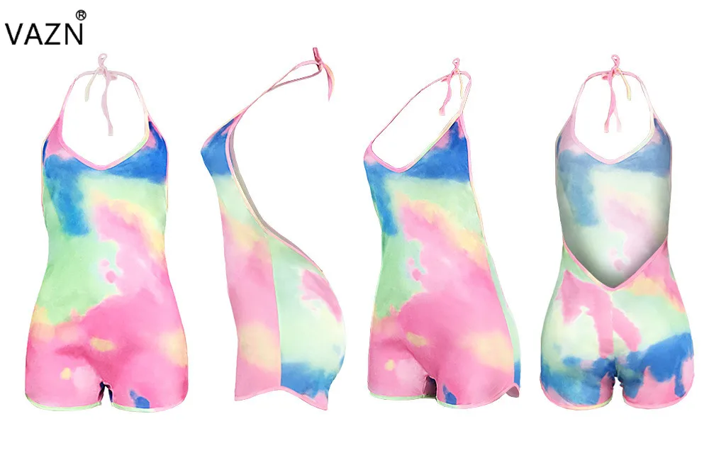 VAZN Лето женские сексуальные модные с открытой спиной, без рукавов, на шнуровке, в пляжном стиле, удобные розовые комбинезоны, короткие брюки ASL6117