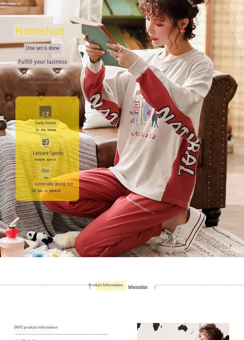 Pajamas Women's Autumn Pure Cotton Women's Crew Neck Women's Casual Nursing Home Wear Two-Piece Set