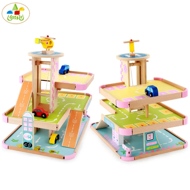 

Large Children Play House Toys Character Play Stereo Three Layer Wooden Parking Lot Toy Set