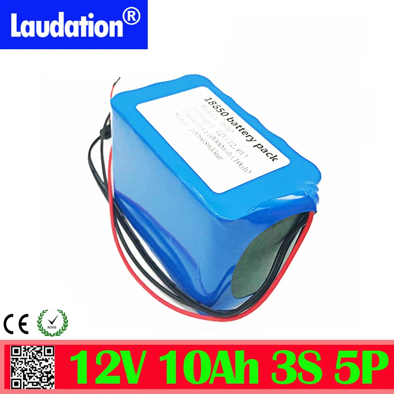 

laudation 12V 10Ah/10000mA Battery built in bms 3s5p High Capacity Protection 11.1V 12V/1 2.6V Lithium Rechargeable Battery New