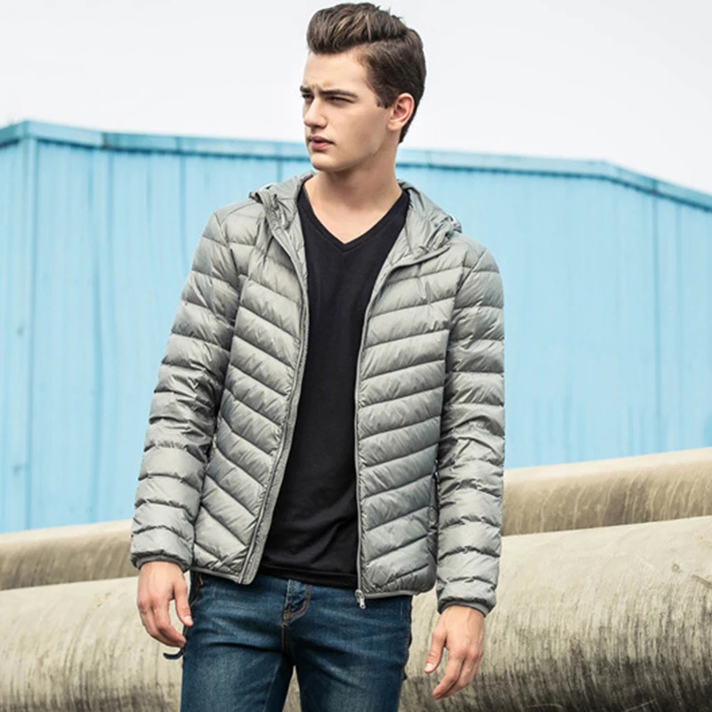 

Mens Hooded Jackets Overcoat Warm Duck Down Filler Fashion Light Thin Style Spring/Autumn Male Basic Coats Plus Size 5XL 6XL 7XL