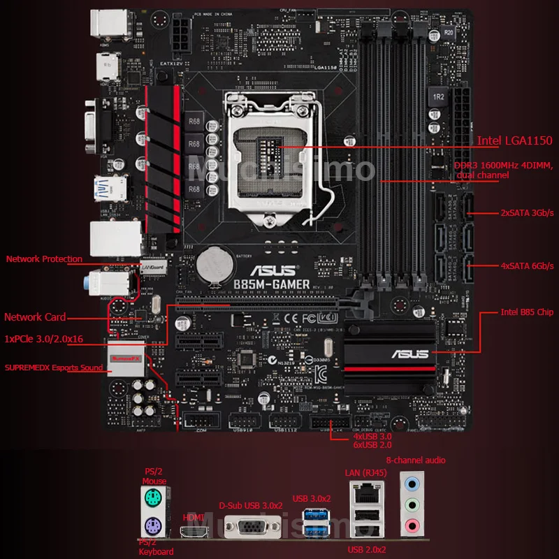 LGA 1150 Asus B85M-GAMER DDR3 LGA 1150 B85 рабочего Материнская плата 32 Гб USB2.0 USB3.0 для I3 I5 I7 Процессор материнская плата 32 Гб