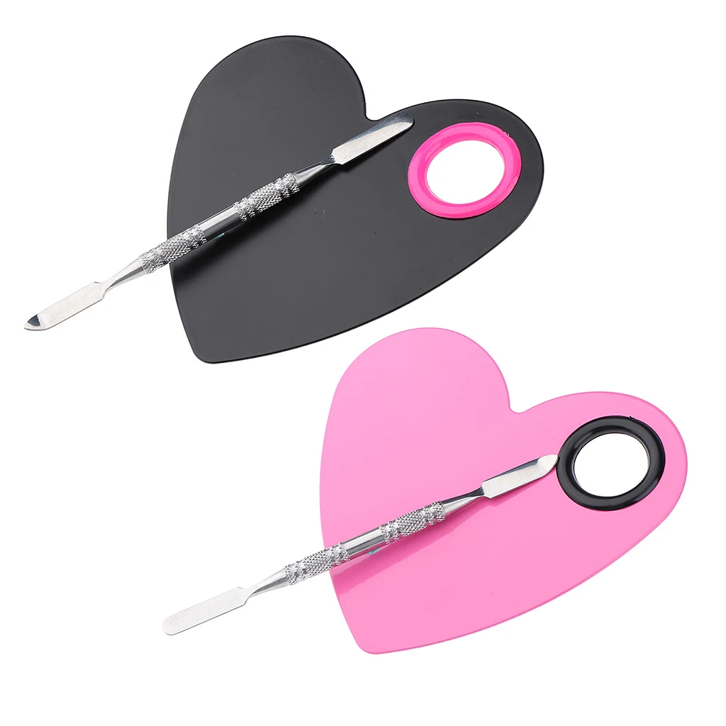 Heart Shaped Plate Makeup Cosmetic Palette Spatula Blending Mixing Trays Foundation Eyeshadow Mixing Palette with Spatula Rod 
