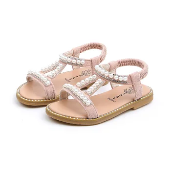 

2020 Summer Baby Girls Sandals Toddler Infant Kids Slip On Pearl Crystal Single Princess Roman Shoes For Children Girl 27 28 29