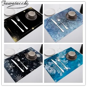 

Beautiful ice and snow Pattern Table Mat Winter white snowflake Placemat for Wedding Kitchen Decor Coasters Dining Accessories