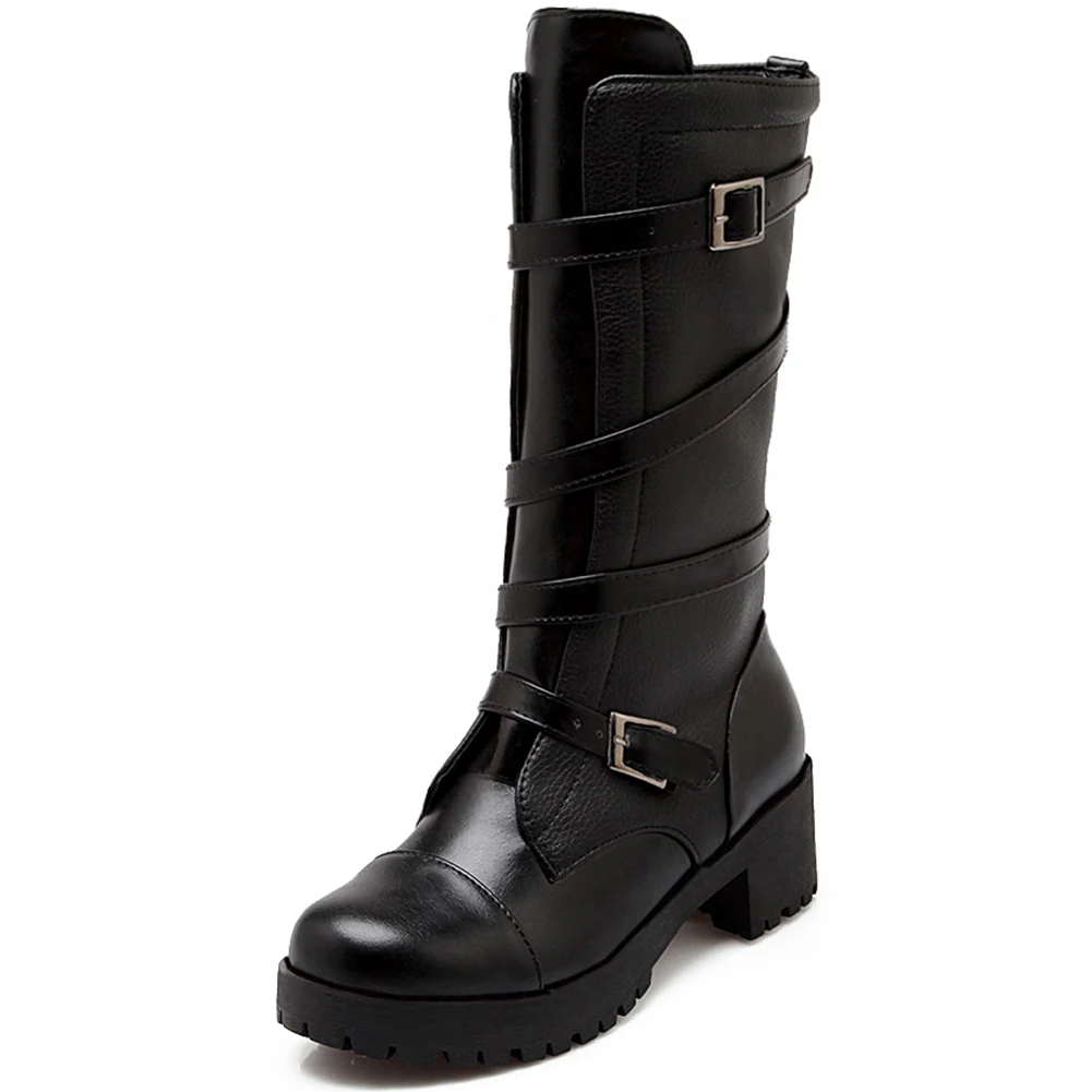 SARAIRIS 33-42 Office Ladies Elegant mid-calf Boots Decorating Platform Boots Ladies Daily Date Med Heels Shoes Woman - Цвет: Черный