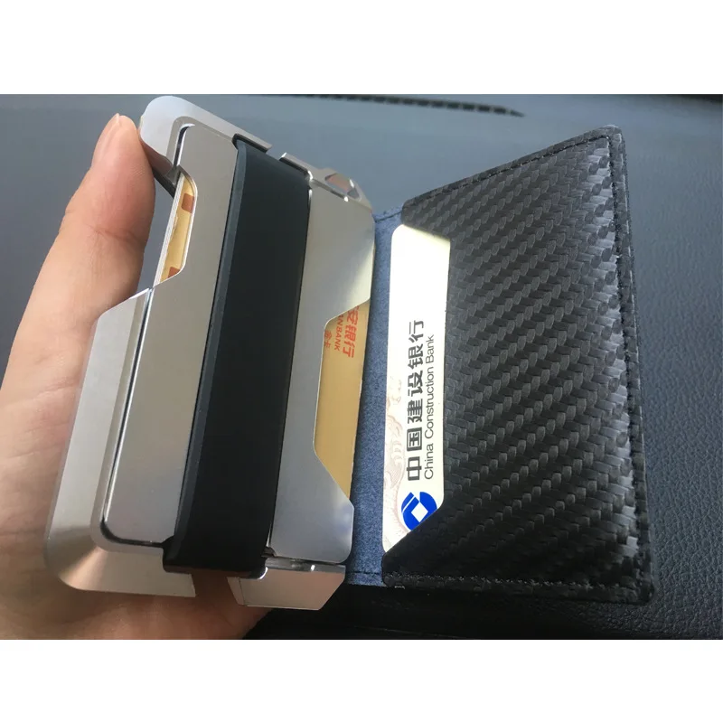 ZOVYVOL RFID смарт-кошелек блокирующий кошелек для карт из натуральной кожи для Безопасности Путешествий Держатель для паспорта винтажный Алюминиевый футляр для карт памяти - Цвет: Carbon Black HC-D02