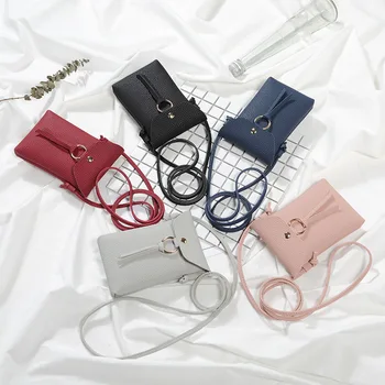

2017 New Style WOMEN'S Bag Embossed Leather Circular Ring Tassels Mobile Phone Bag Shoulder Bag Purse Bag
