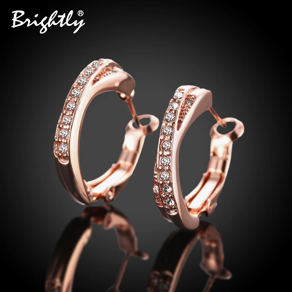 

Brightly Luxury Zircon Clip Earrings Shining Rose Gold Plated Earrings for Women Party Fashion Jewelry Drop Shipping Wholesale