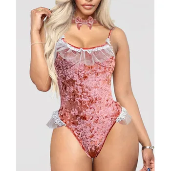 

hirigin New Lingerie Bodysuit Women Velvet One Piece Babydoll Teddy Lingerie 2020 Sexy Women Jumpsuit Bodysuit Sleepwear