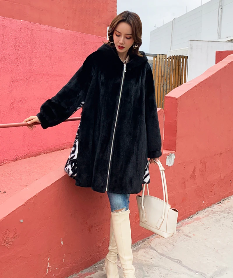 Ftangaiur Winter Import Velvet Mink Coat Embroidered With Fur Hood Loss Natural Fur Coat Women's Medium Real Mink Fur Coats