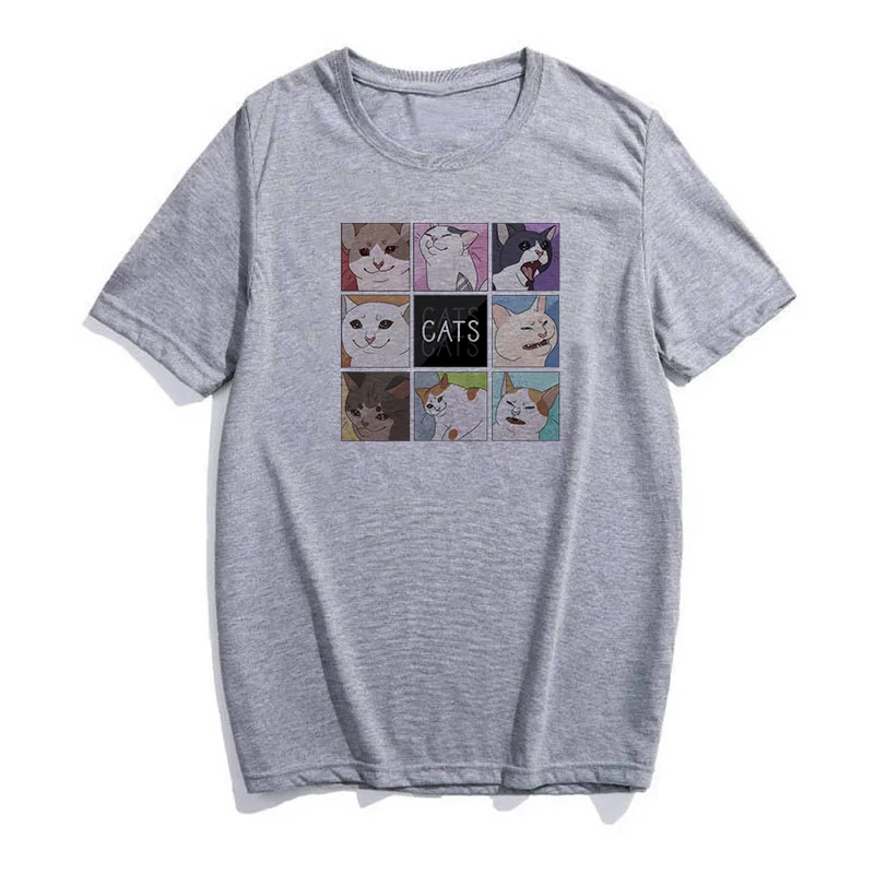 Женские рубашки с коротким рукавом и принтом кота, Прямая поставка, одежда, винтажная одежда, футболки, сорочка, футболки вегана, Джерси, Топы Harajuku - Цвет: Grey01