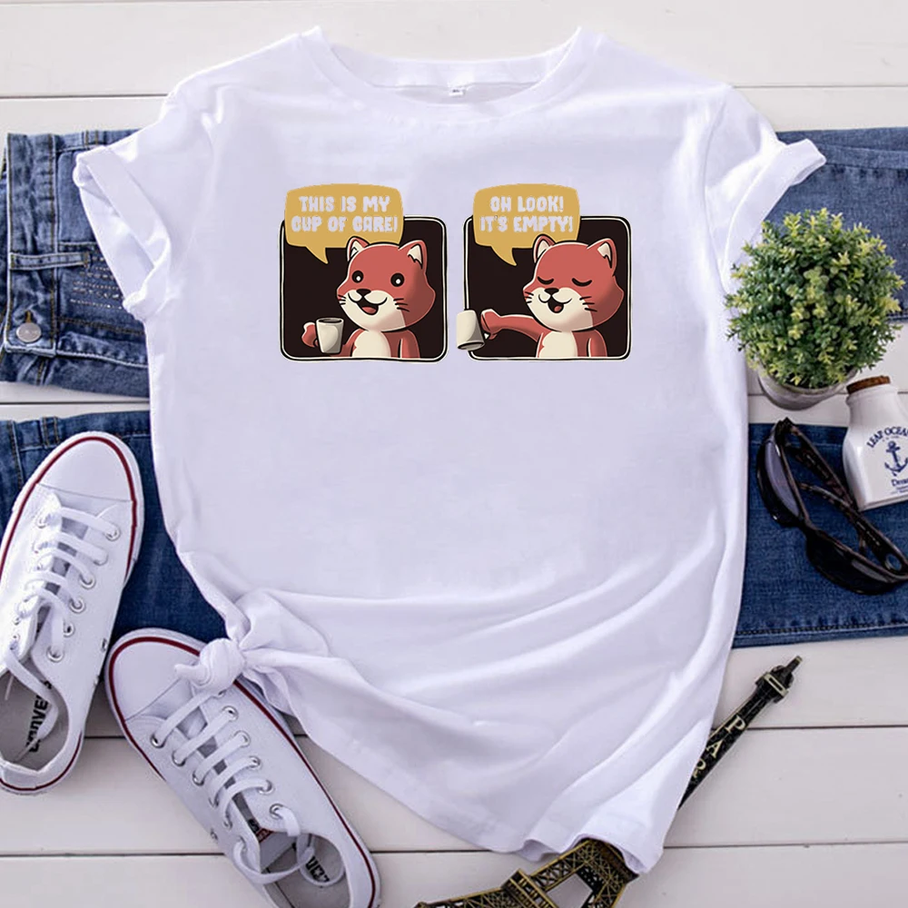 Women Tshirt Cute Animal Cat Conversation Cartoon T-Shirt For Woman Korean Style Women'S T Shirt Harajuku Goth Short Sleeve Top